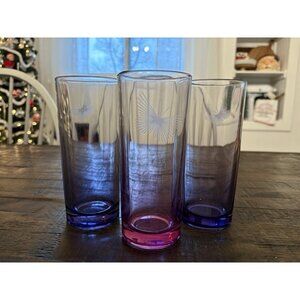 Avon Set of Purple Blue Pink Ombre Butterfly Highball Glass Tumblers 6"